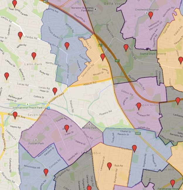 Seven Hills North, The Meadows, Toongabbie and Vardys Public School Catchment Added