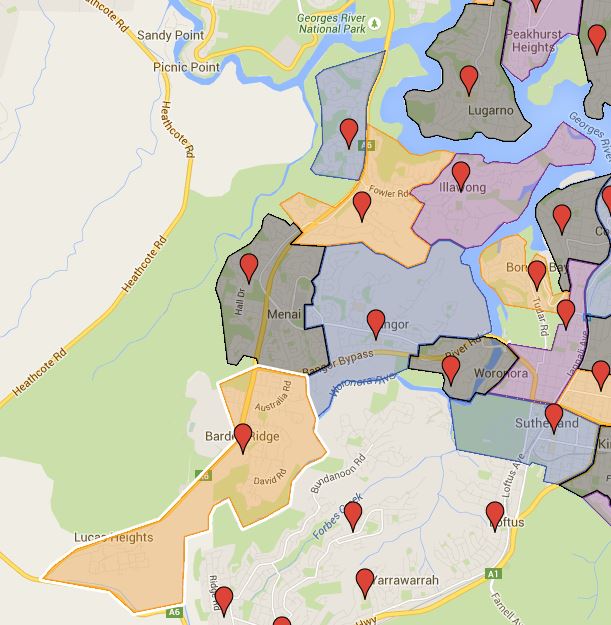 Alfords Point, Bangor, Illawong, Lucas Height Community, Menai and Tharawal Public School Catchment Map Added