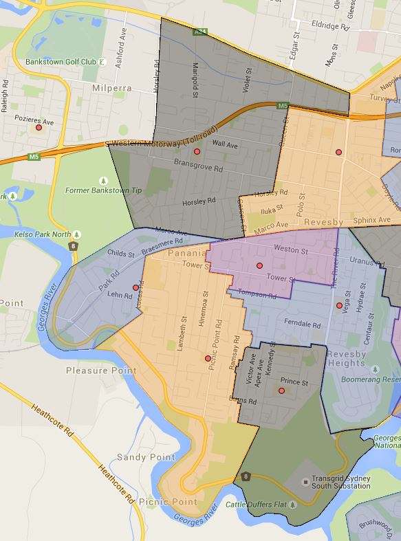East Hills,Panania, Panania North, Picnic Point and Tower Street Public School Catchment Maps Added